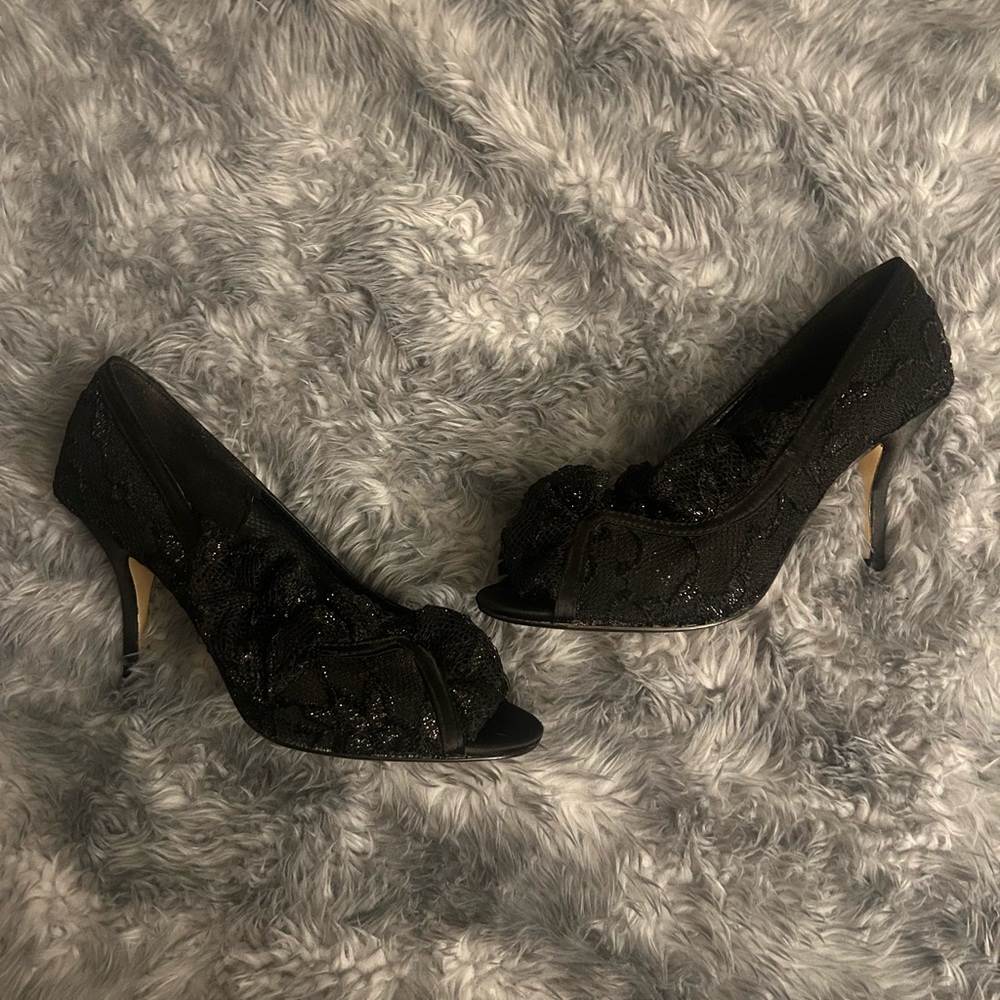 Ann Marino Elegant Black Peep-Toe Heels